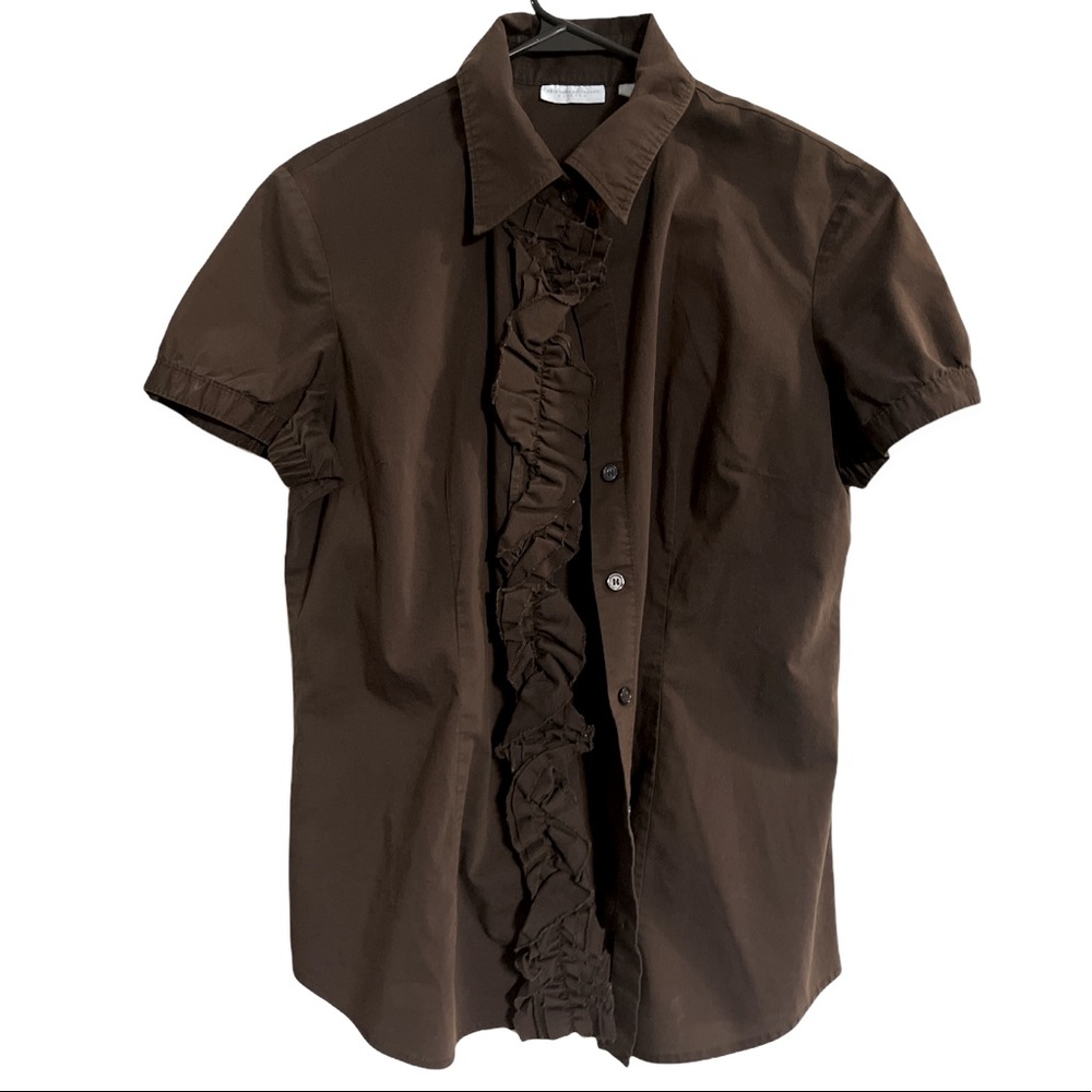 New York & Company Tuxedo Style Button Up Short Sleeve Large